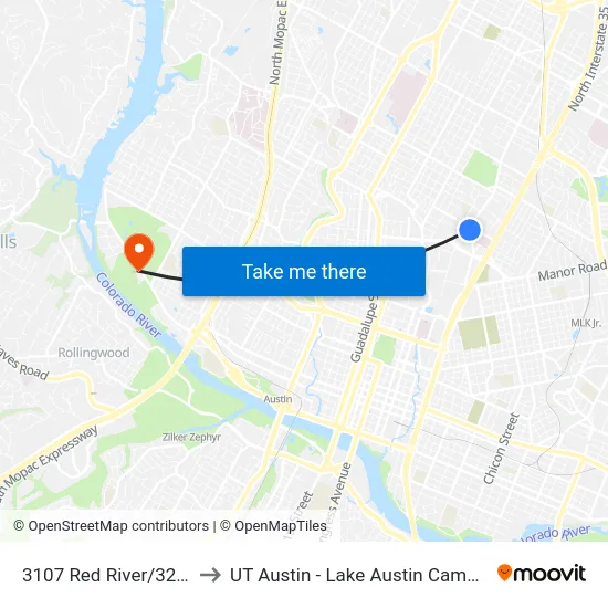 3107 Red River/32nd to UT Austin - Lake Austin Campus map