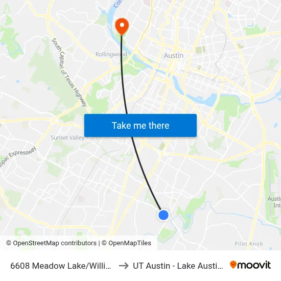 6608 Meadow Lake/William Cannon to UT Austin - Lake Austin Campus map
