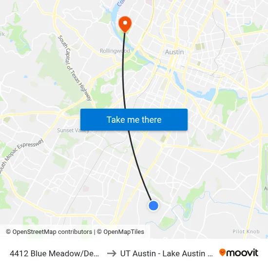 4412 Blue Meadow/Deep Circle to UT Austin - Lake Austin Campus map