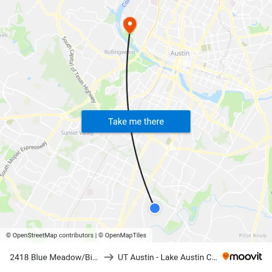 2418 Blue Meadow/Bitteroot to UT Austin - Lake Austin Campus map