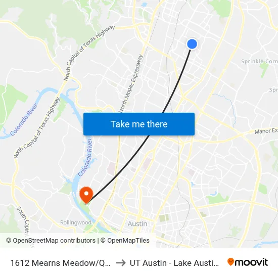 1612 Mearns Meadow/Quail Valley to UT Austin - Lake Austin Campus map