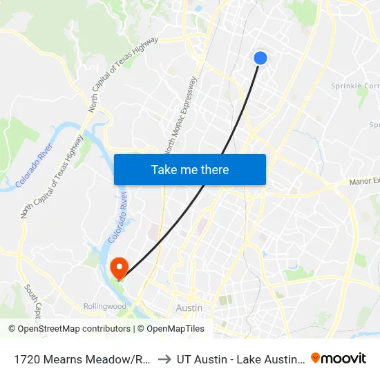 1720 Mearns Meadow/Robinwood to UT Austin - Lake Austin Campus map