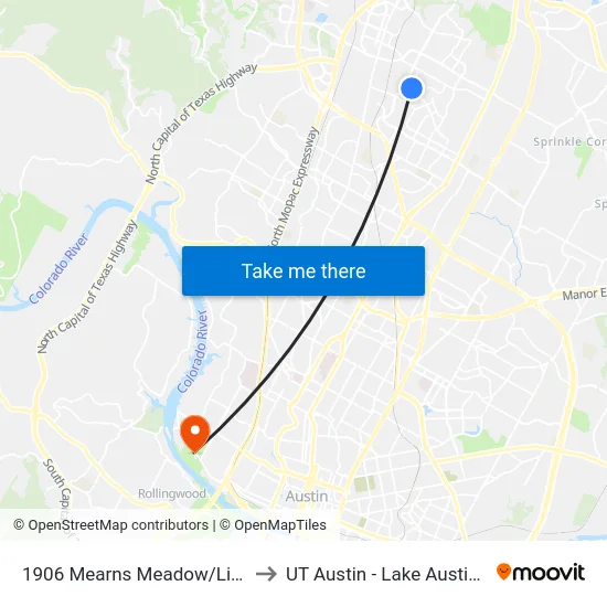 1906 Mearns Meadow/Little Pebble to UT Austin - Lake Austin Campus map