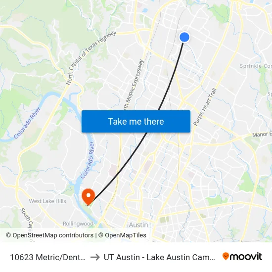 10623 Metric/Denton to UT Austin - Lake Austin Campus map