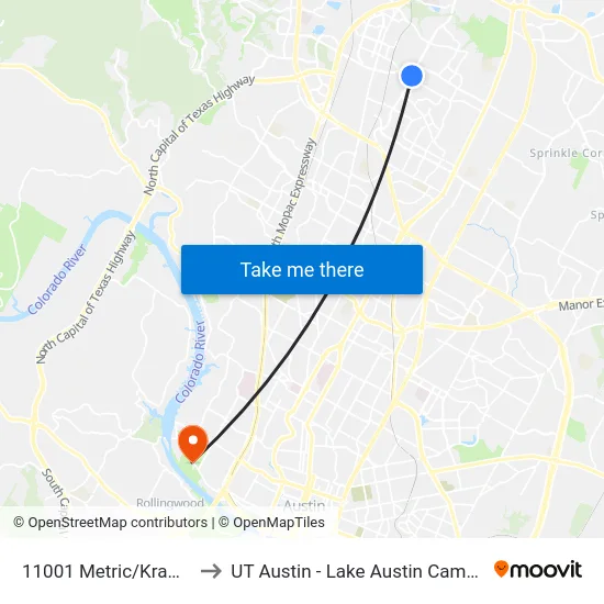 11001 Metric/Kramer to UT Austin - Lake Austin Campus map