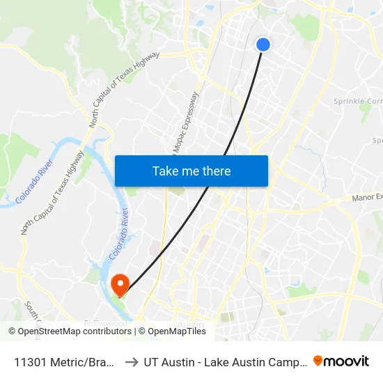 11301 Metric/Braker to UT Austin - Lake Austin Campus map