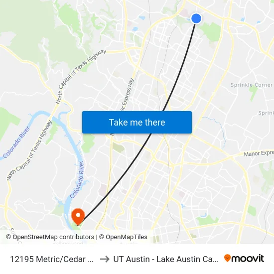 12195 Metric/Cedar Bend to UT Austin - Lake Austin Campus map