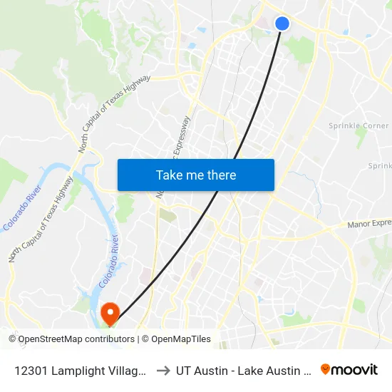 12301 Lamplight Village/Metric to UT Austin - Lake Austin Campus map