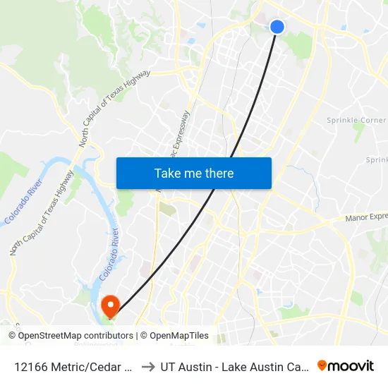 12166 Metric/Cedar Bend to UT Austin - Lake Austin Campus map