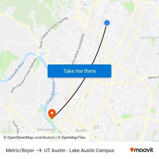 Metric/Boyer to UT Austin - Lake Austin Campus map