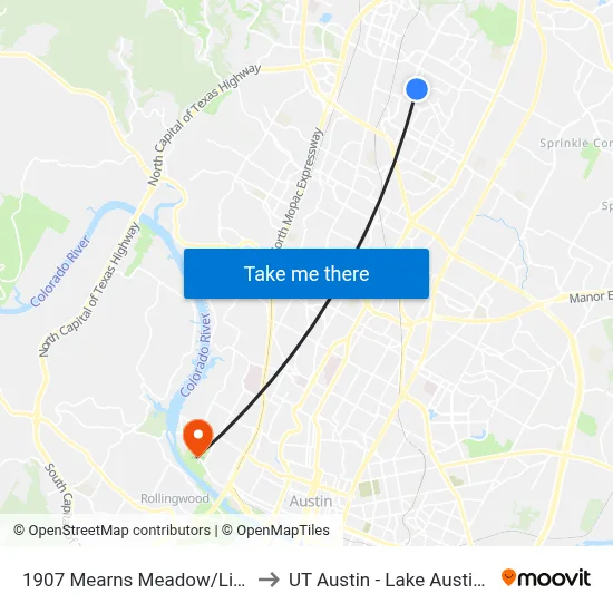 1907 Mearns Meadow/Little Pebble to UT Austin - Lake Austin Campus map