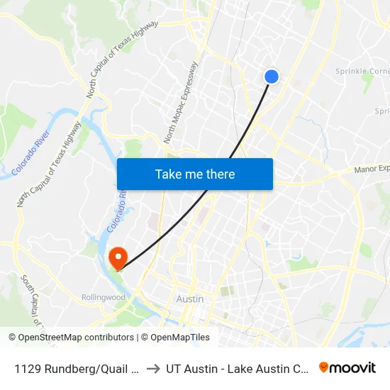 1129 Rundberg/Quail Wood to UT Austin - Lake Austin Campus map