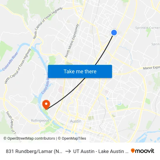 831 Rundberg/Lamar (Near Side) to UT Austin - Lake Austin Campus map
