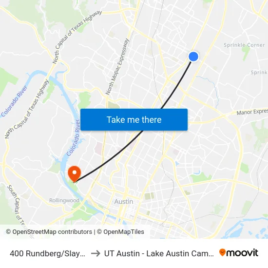 400 Rundberg/Slayton to UT Austin - Lake Austin Campus map