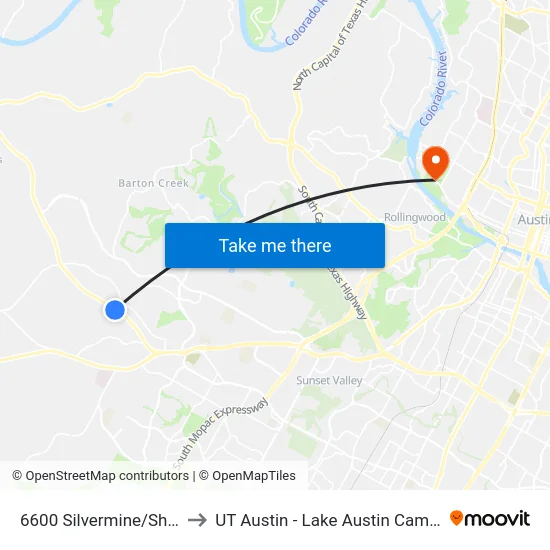 6600 Silvermine/Sh 71 to UT Austin - Lake Austin Campus map