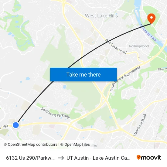 6132 Us 290/Parkwood to UT Austin - Lake Austin Campus map
