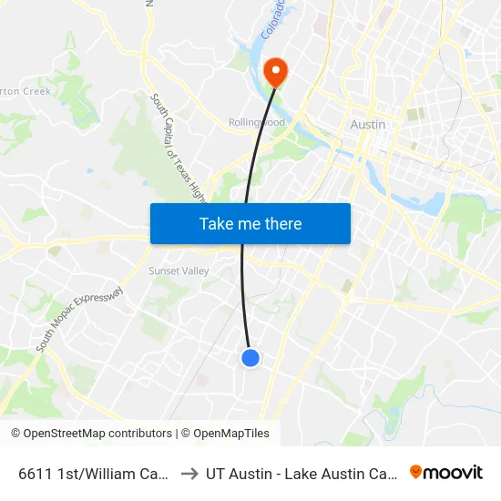 6611 1st/William Cannon to UT Austin - Lake Austin Campus map