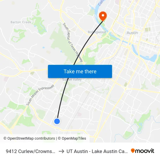 9412 Curlew/Crownspoint to UT Austin - Lake Austin Campus map