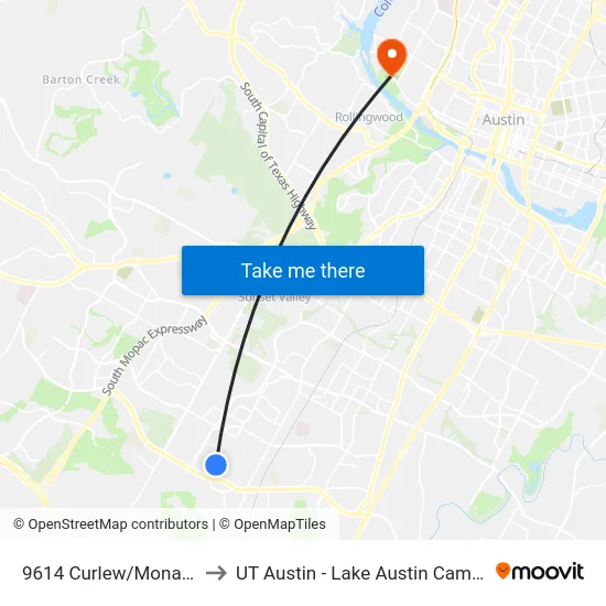 9614 Curlew/Monarch to UT Austin - Lake Austin Campus map