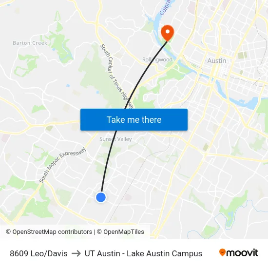 8609 Leo/Davis to UT Austin - Lake Austin Campus map