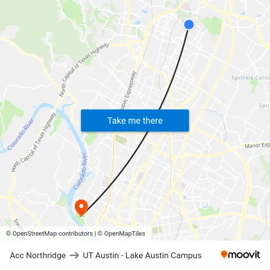 Acc Northridge to UT Austin - Lake Austin Campus map