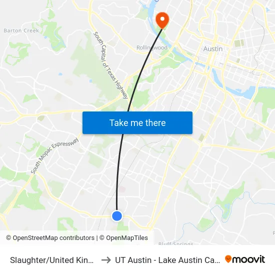 Slaughter/United Kingdom to UT Austin - Lake Austin Campus map