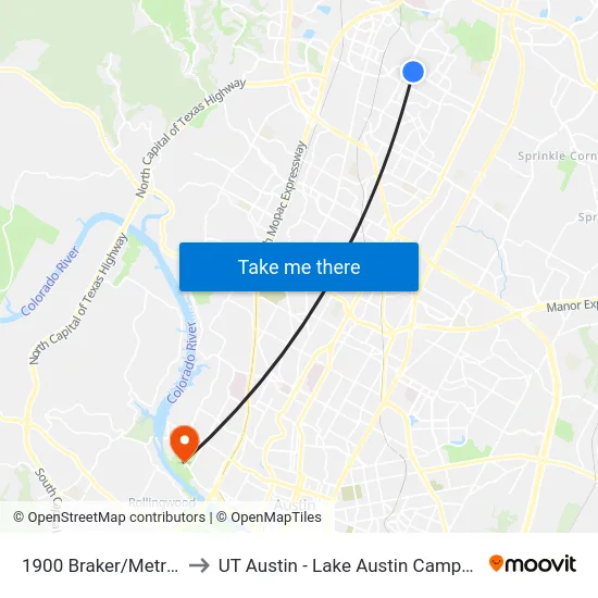 1900 Braker/Metric to UT Austin - Lake Austin Campus map