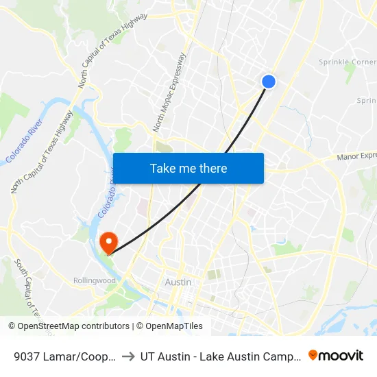 9037 Lamar/Cooper to UT Austin - Lake Austin Campus map