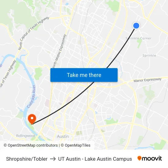 Shropshire/Tobler to UT Austin - Lake Austin Campus map