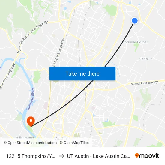 12215 Thompkins/Yager to UT Austin - Lake Austin Campus map