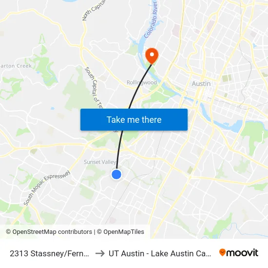2313 Stassney/Fernview to UT Austin - Lake Austin Campus map