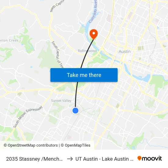 2035 Stassney /Mencheca (Ns) to UT Austin - Lake Austin Campus map