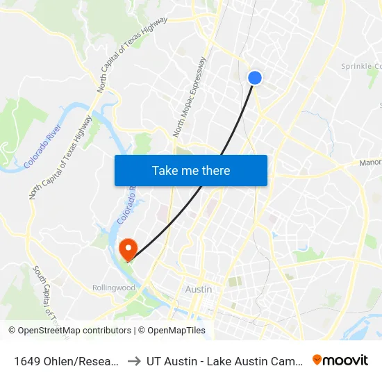 1649 Ohlen/Research to UT Austin - Lake Austin Campus map