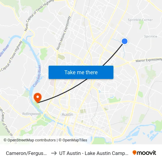 Cameron/Ferguson to UT Austin - Lake Austin Campus map