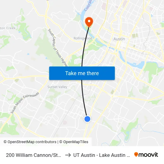 200 William Cannon/Starstreak to UT Austin - Lake Austin Campus map