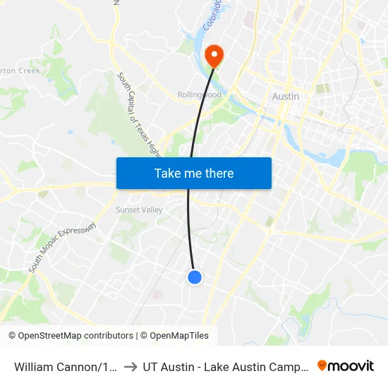William Cannon/1st to UT Austin - Lake Austin Campus map