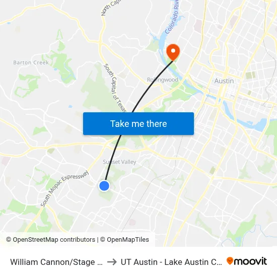 William Cannon/Stage Coach to UT Austin - Lake Austin Campus map