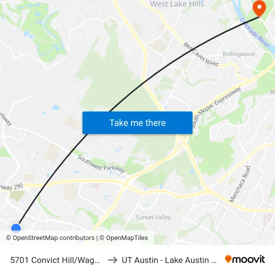 5701 Convict Hill/Wagon Train to UT Austin - Lake Austin Campus map