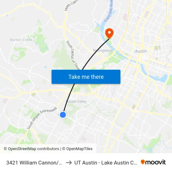3421 William Cannon/Brodie to UT Austin - Lake Austin Campus map