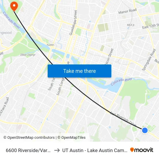 6600 Riverside/Vargas to UT Austin - Lake Austin Campus map