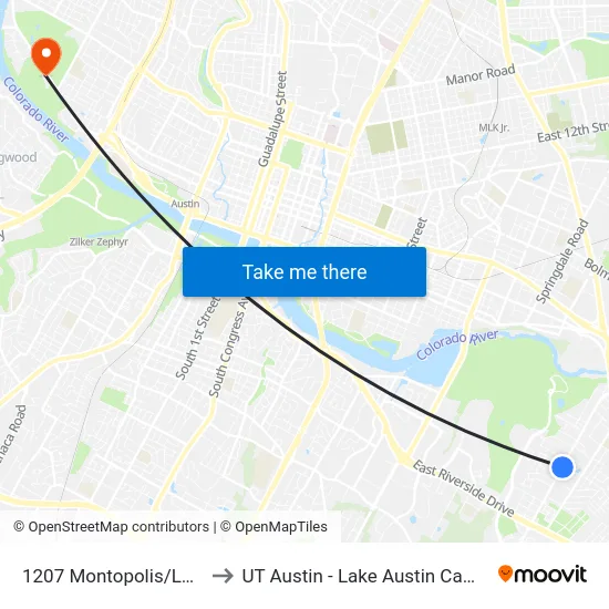 1207 Montopolis/Larch to UT Austin - Lake Austin Campus map