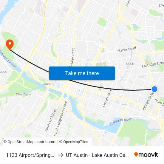 1123 Airport/Springdale to UT Austin - Lake Austin Campus map