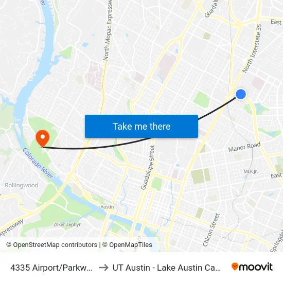 4335 Airport/Parkwood to UT Austin - Lake Austin Campus map