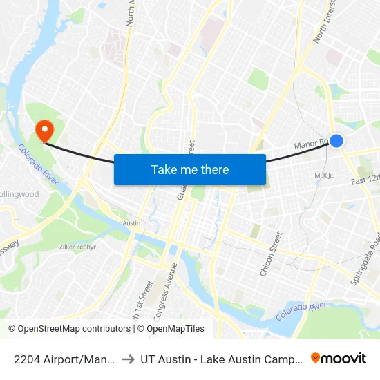 2204 Airport/Manor to UT Austin - Lake Austin Campus map