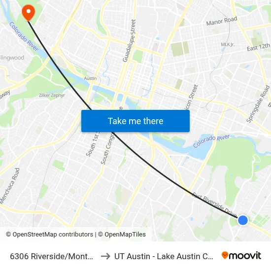 6306 Riverside/Montopolis to UT Austin - Lake Austin Campus map