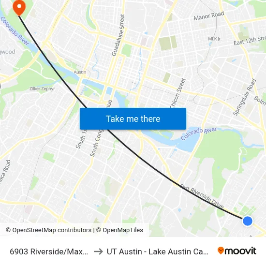 6903 Riverside/Maxwell to UT Austin - Lake Austin Campus map