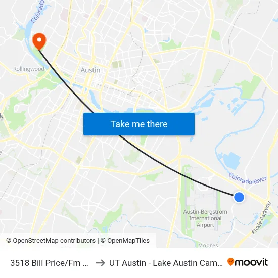 3518 Bill Price/Fm 973 to UT Austin - Lake Austin Campus map