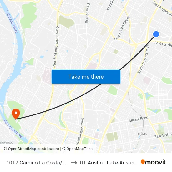 1017 Camino La Costa/La Posada to UT Austin - Lake Austin Campus map