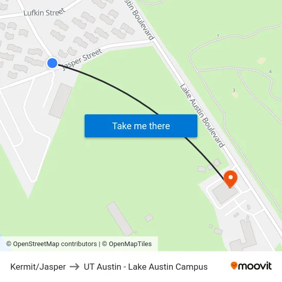 Kermit/Jasper to UT Austin - Lake Austin Campus map