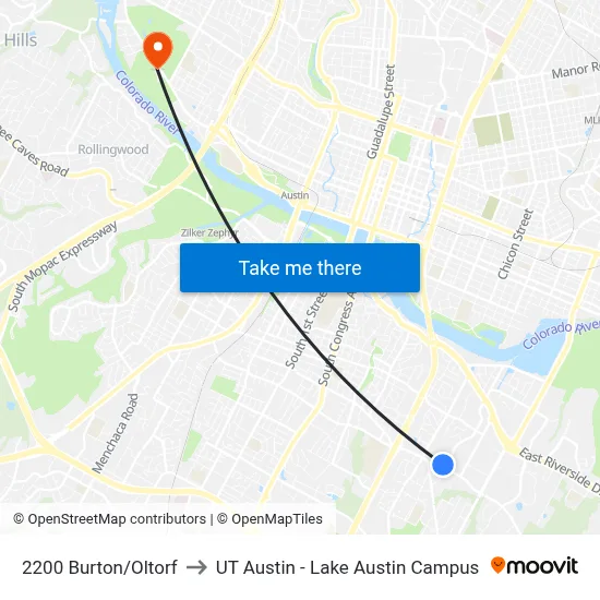 2200 Burton/Oltorf to UT Austin - Lake Austin Campus map